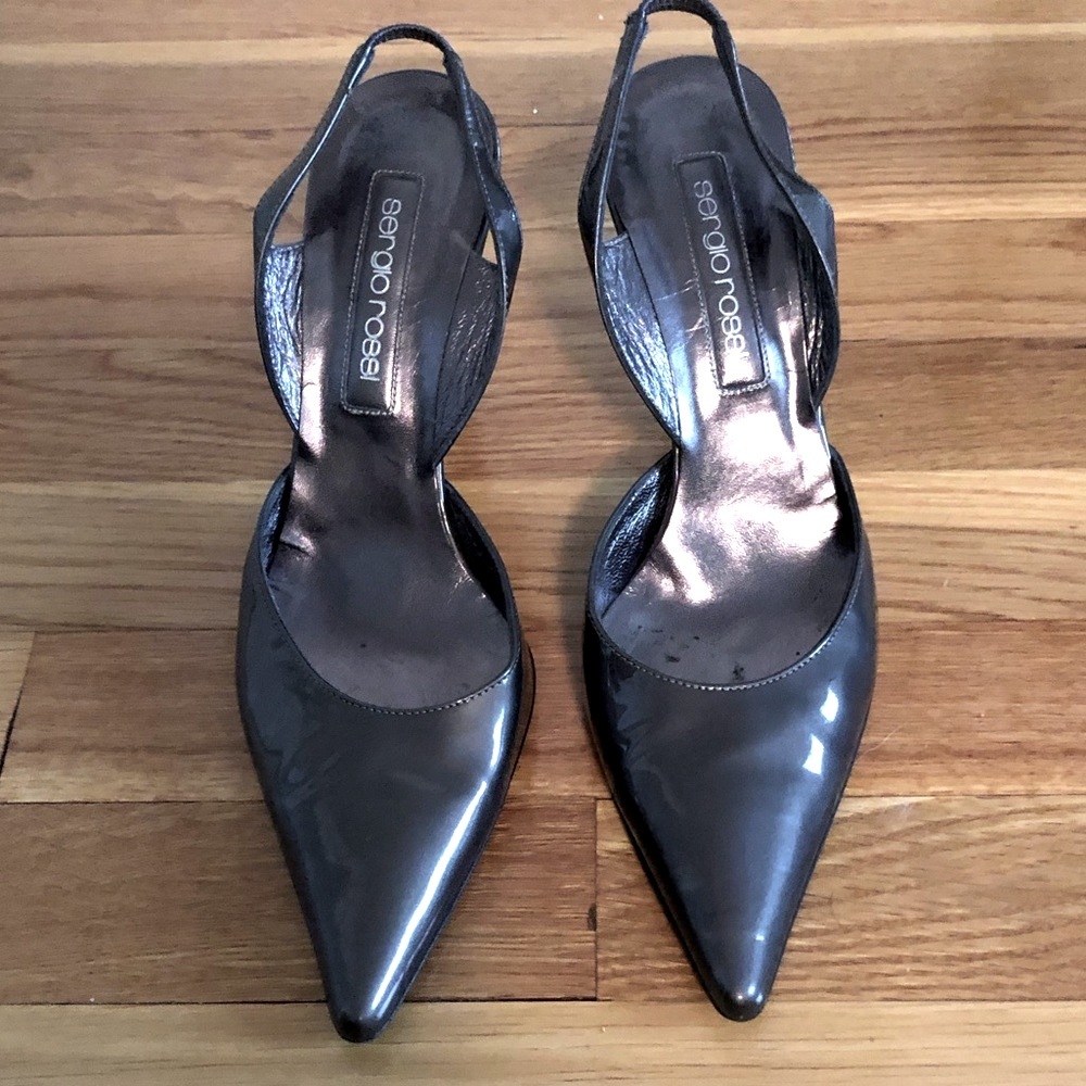 Sergio Rossi Pewter Sling Back Heels